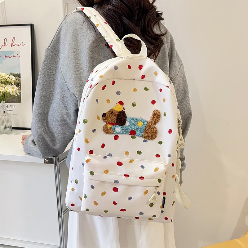 Cute Dachshund Polka Dot Backpack Large-Capacity Casual Student Schoolbag Delicate Personality Trendy Travel Bag Gifts