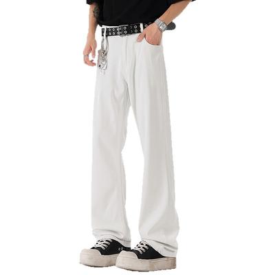 American White Stretch Jeans Men's Trendy Mid-Waist Straight Pants