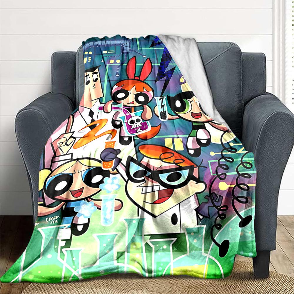 1 Stück Powerpuff Girls Flanell-Kuscheldecke HD-Druck Leicht Weich Warm Ganzjahresdecke für Sofa, Bett, Reisen, Camping Maschinenwaschbar