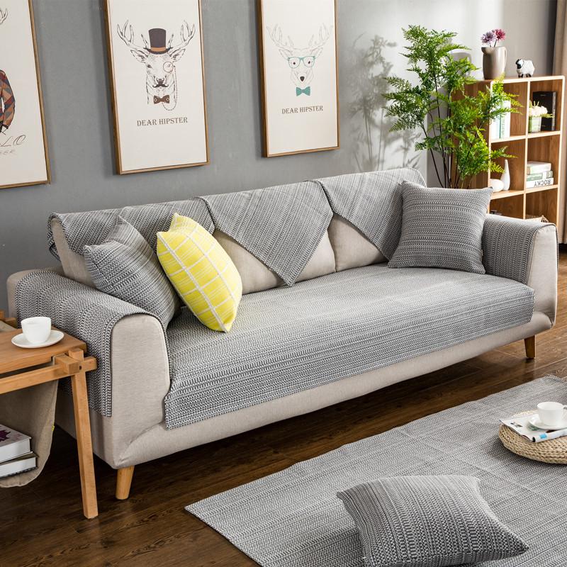 Four Seasons Thickened Cotton Thread Woven Sofa Cushion, Modern Simple Non-Slip Sofa Cushion Towel Full Cover  Direct Sales