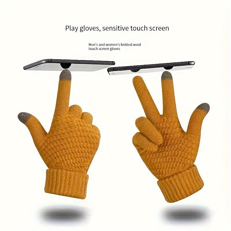 Pair of Knitted Gloves for Touch Screen - 1 Pair, Warm Winter Gloves for Cycling and Outdoor Activities - Plain White