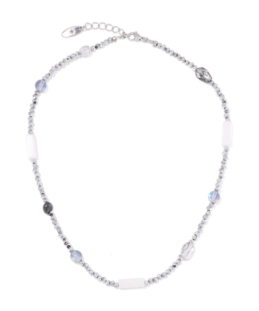 Polalita Lunar Blue Glow & White Stone Mix Necklace (Plt-Nl-078_Sv)