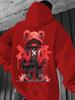 Men's Trendy Cool Bear Print Hoodie - Gray Long Sleeve Pullover with Red Accents, Streetwear Style for Fall/Winter