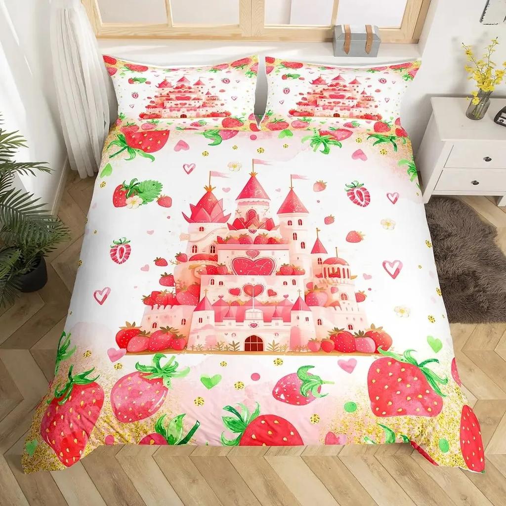Rainbow Castle Duvet Cover King Queen Boys Girls Cartoon Girly Bedding Set Princess Castle Comforter Cover Bedroom Quilt Cover