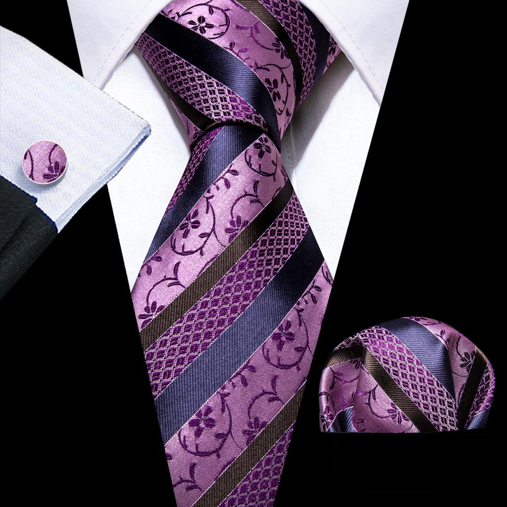 Barry.Wang Floral Ties for Men Woven Paisley Wedding Necktie Handkerchief Cufflinks Formal Casual Set