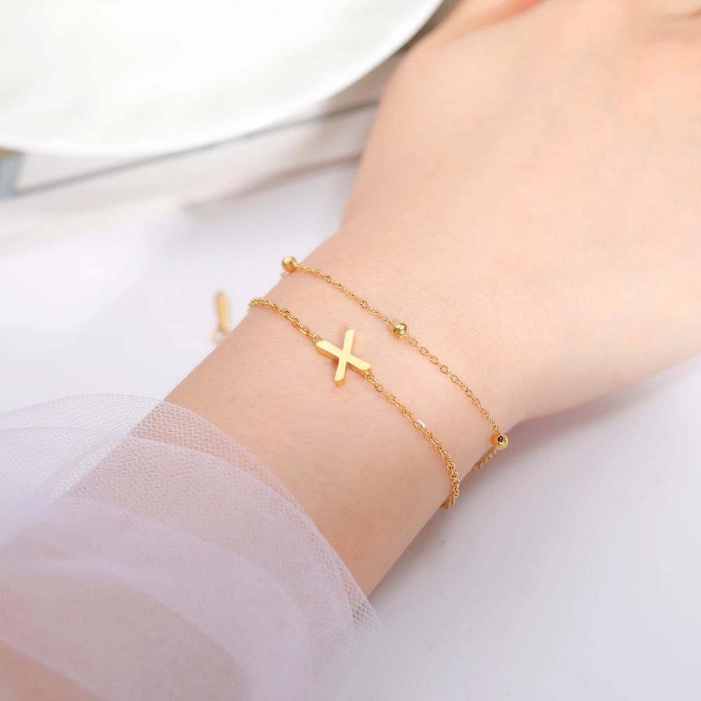 Cazador Stainless Steel Initial Letter Double Chains Bracelet for Women A-Z Alphabet Jewelry 2026 Bracelet On Hand Birthday Gift