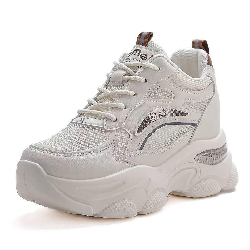 Height-increasing dad shoes women's small mesh shoes 2025 autumn versatile breathable mesh white shoes casual sports lightweight