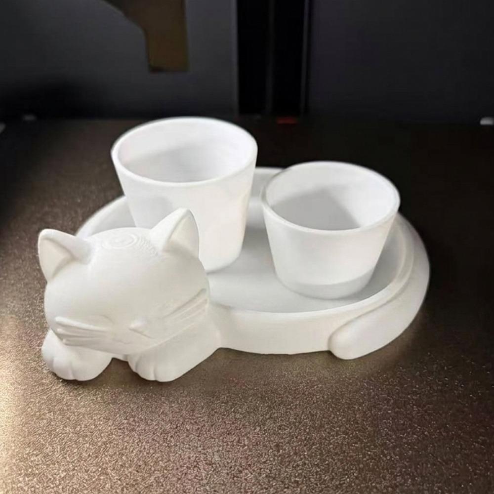 3D Printed Cat-Shaped Flower Pot Cute Animal Mini Potted Plant Jewelry Tray Indoor/Outdoor Use