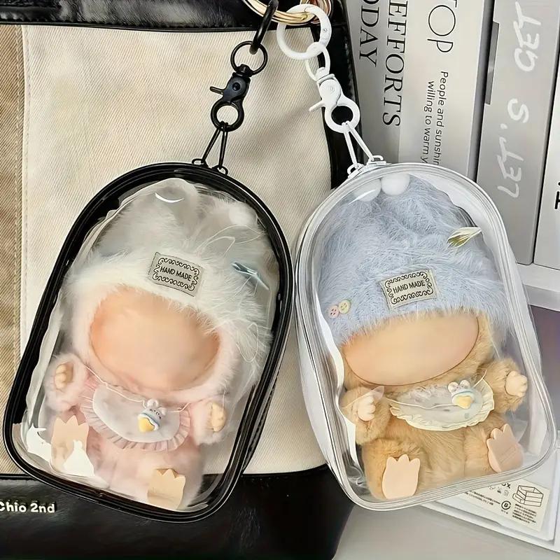 2/1 Stück Transparente Puppen-Aufbewahrungstasche für LABUBU Staubdichte Schutzbox Tragbare PVC-Plüschtier-Display-Hülle mit Schlüsselanhänger-Haken