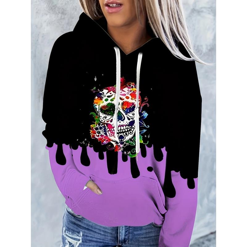 2025 Damenoberteile Herbst- und Winter-Hoodies Damen Lockerer Mexikanischer Tag der Toten Druck 3D-Druck Mode Lässiger Pullover-Hoodie