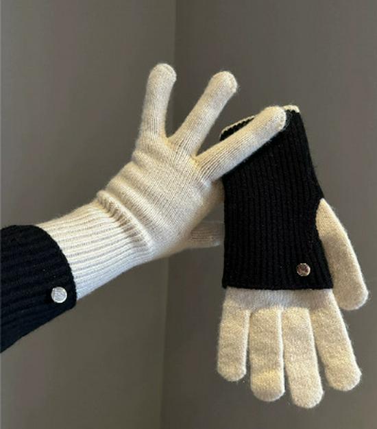 Women's Extra Long Color Block Wool Blend Windproof Gloves - Winter Cycling & Warmth