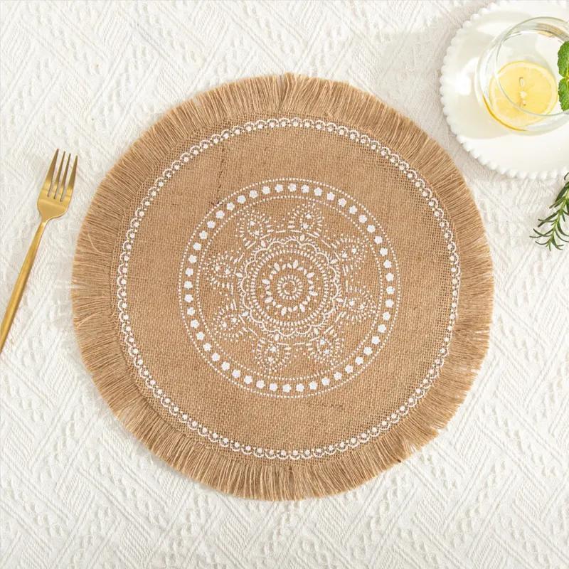 Nordic Style Simple Hand Woven Jute Placemat Plate Mat Retro Restaurant Cotton Linen Decorative Mat Shooting Prop Vase Mat YLE447