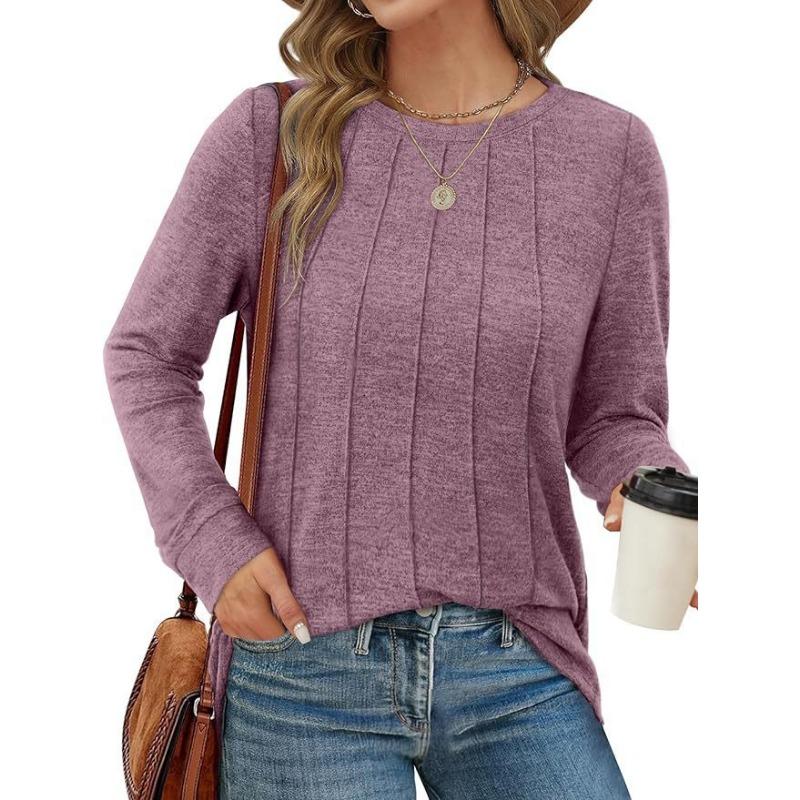 

Футболка свободного покроя с длинными рукавами и круглым вырезом, однотонная, плиссированная, женская, осень-зима XXL фиолетовый