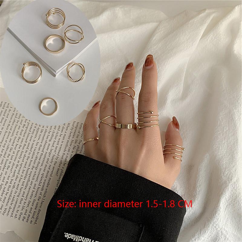 

JWER 6Pcs/set Punk Finger Rings Minimalist Smooth black Geometric Metal Rings for Women Girls Party Jewelry Bijoux Femme золотой
