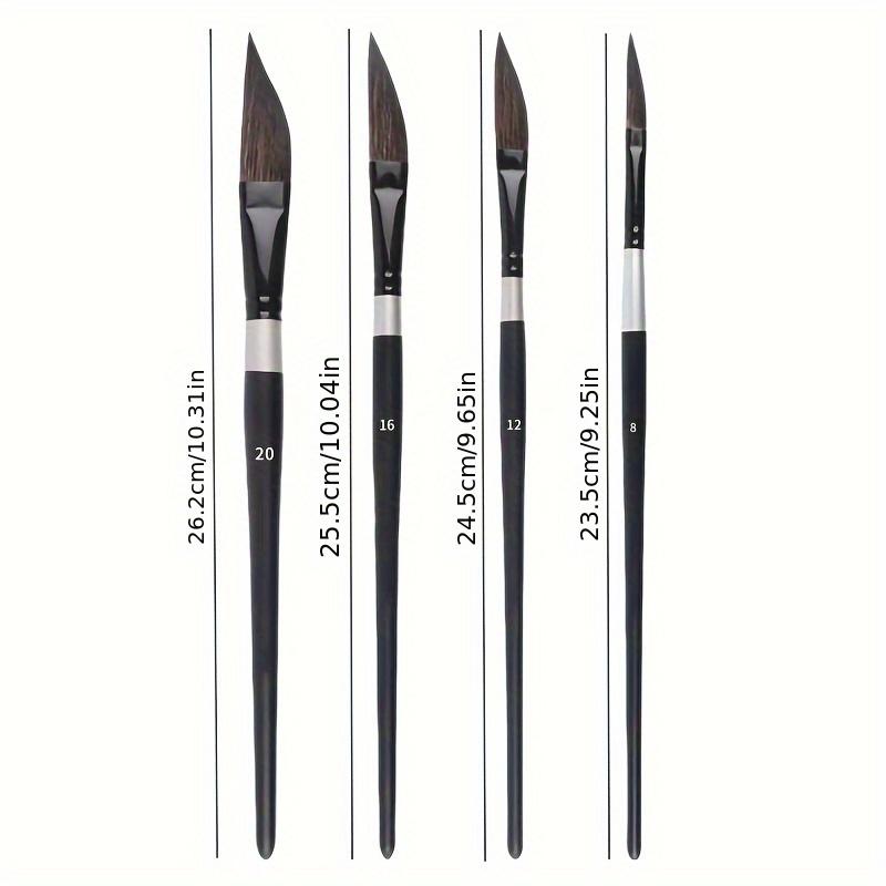 A Set of 4 Watercolor Brushes Designed for Professional Artists, Featuring Chisel Handles And an Ergonomic Ferrule Design