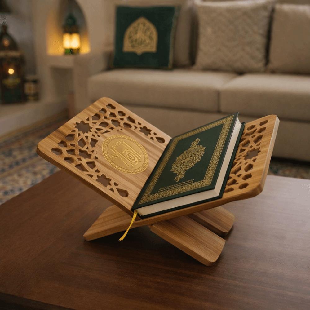 Flower Pattern Wooden Quran Holder Elegant Style Detachable Holy Book Shelf Hollow Out Recipe Storage Rack Office