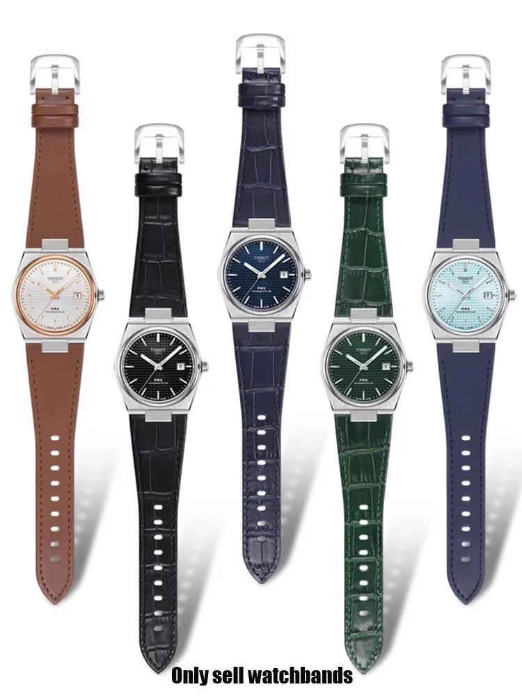 Convex End cowhide Watchband for Tissot 1853 PRX series Strap Belt T137.407 T137.410 Bracelet Wrist Strap Watch Chain 26x12mm