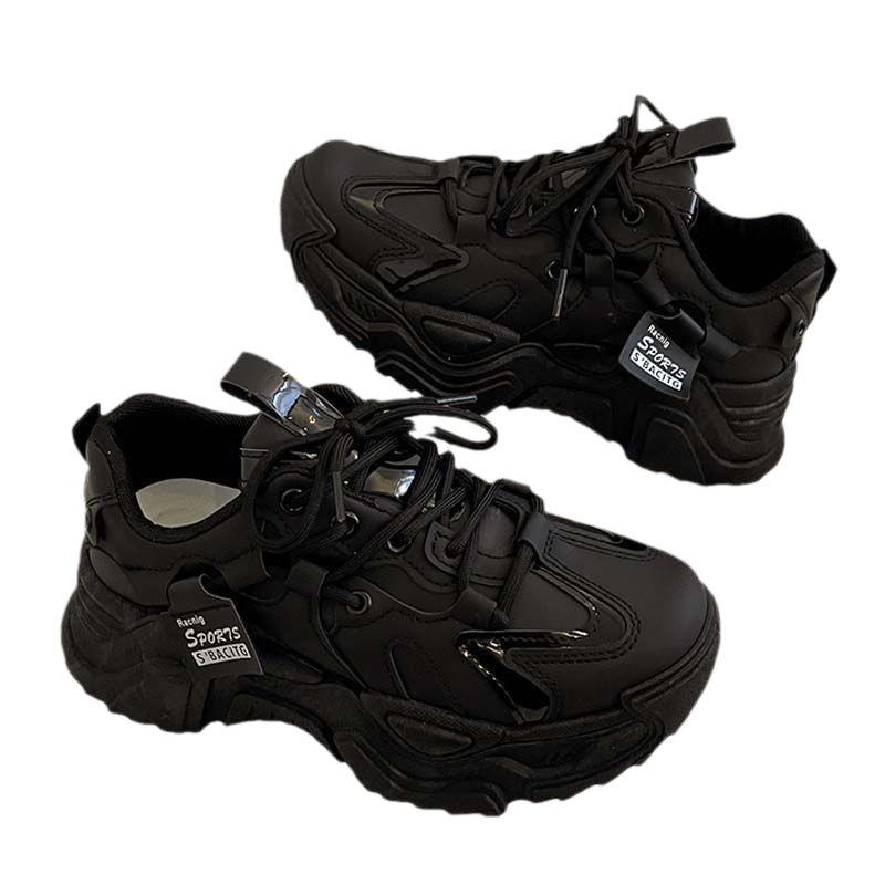 High-quality Women's Shoes 2024 Spring and Autumn New Ins Super Popular Dad Shoes Thick Sole Heightening Soft Leather Versatile Single Shoes