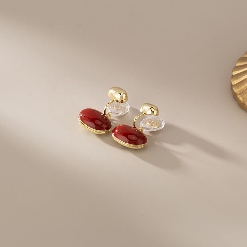 Nowe Czerwone Kolczyki Owalne 2025: Luksusowy, Wysokiej klasy, Retro w stylu Hongkongu Idealny na Jesień/Zimę i Nowy Rok.