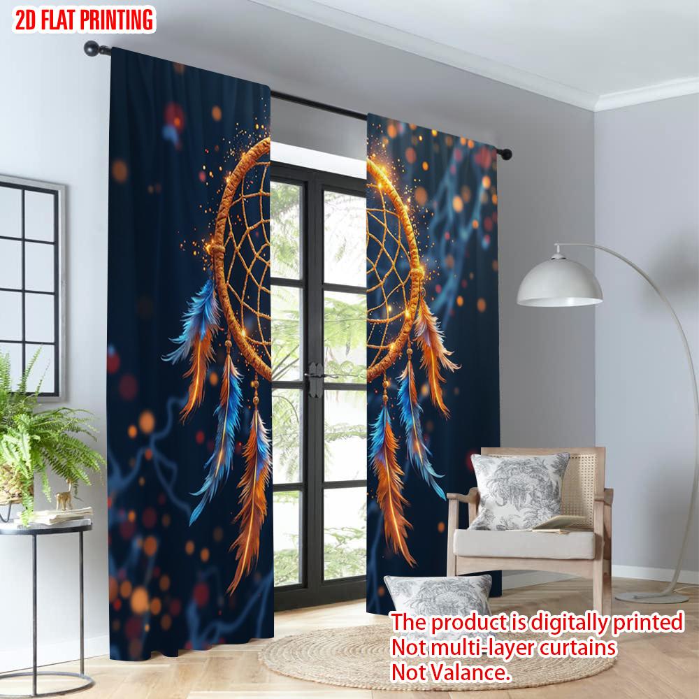 Set Of 2 Bohemian Flat Printing Curtains Dreamcatcher Native American Feathers Digital Printed Polyester Drapes Festive Curtain Made