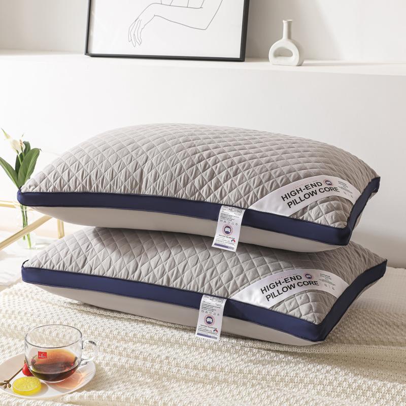 100% Cotton Star Hotel Pillow Core for Sleeping Household Bedding Machine Washable Plaid Cold Gray Wide-sided Pillow