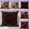 Retro Rose Decoration Pattern Cushion Cover Durable Hypoallergenic Organic Linen Short Pillow Cover Washable