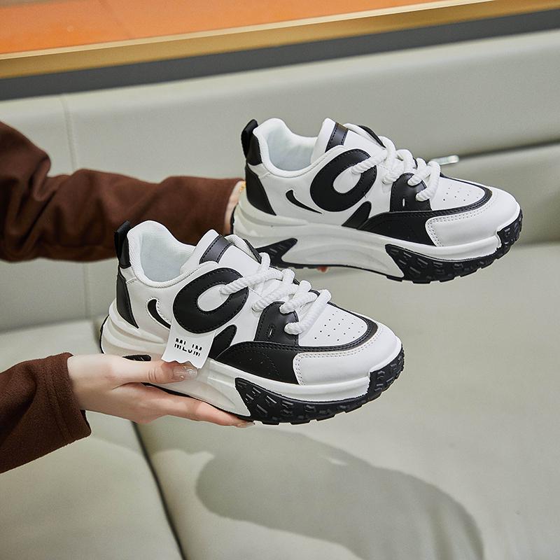 Fashion Spring Pink Platform Sneakers Thick Sole Leather Casual Shoes Women Chunky Sneakers Slip On Casual Sports Shoes For Women