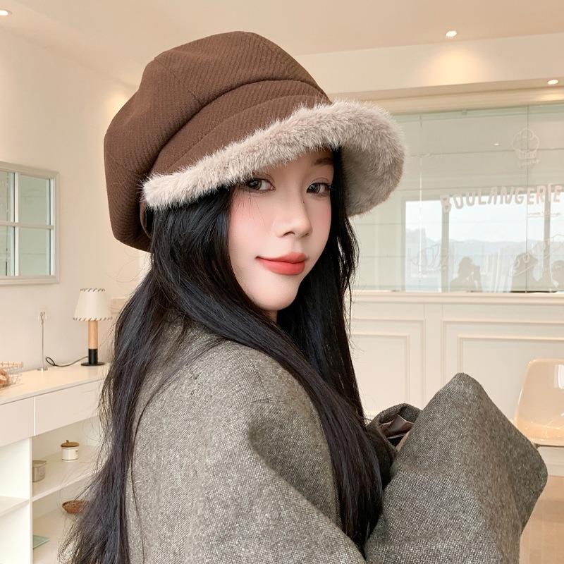 Women S Winter Octagonal Hat Large Brim Fashion Versatile Japanese Style