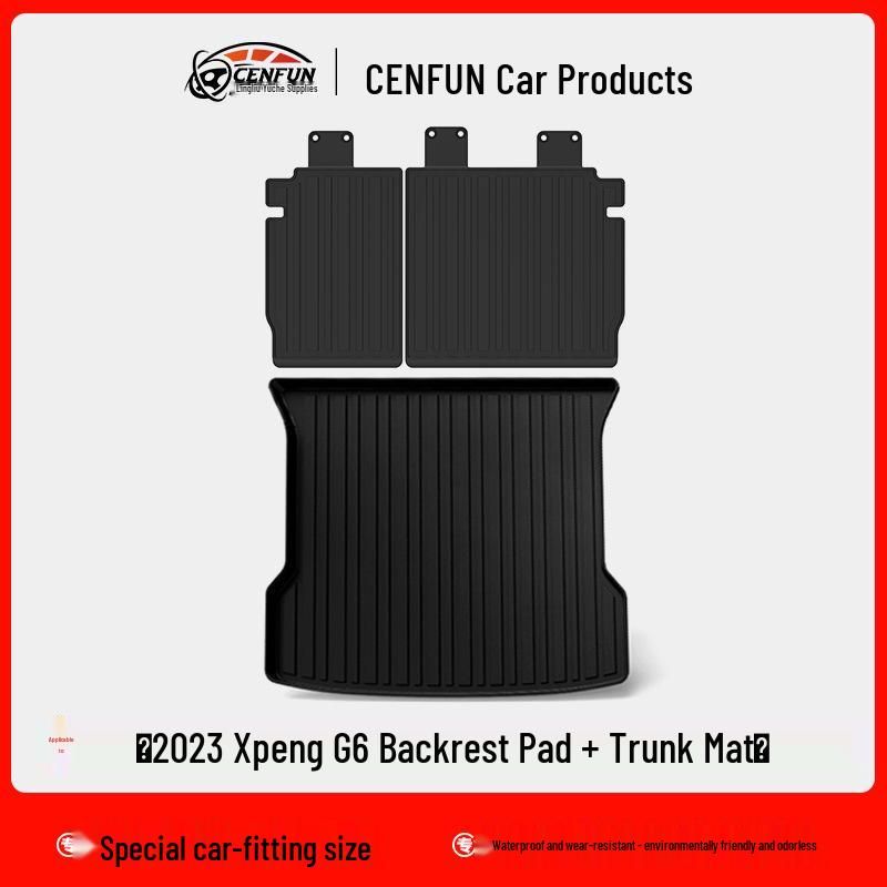 XPeng G6 Car Floor Mats: Wear-Resistant TPE Rear Seat Backrest Pad & Trunk Mat.