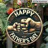 2D Flat, 1pc Round Aluminum Happy Father's Day Sign, Vintage Fist Bump Dad & Child Design, Retro Gold & Black Wall Decor, Waterproof & Durable
