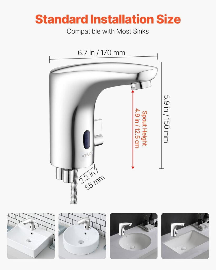 Touchless Bathroom Sink Faucet, Automatic Motion Sensor Restroom Toilet Faucet, Hands-Free Adjustable Cold Hot Single Handle Water Mixer Battery