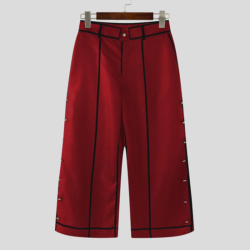 

INCERUN Мужские повседневные брюки с широкими штанинами и молнией, с декоративной строчкой на талии, длинные брюки с карманами M