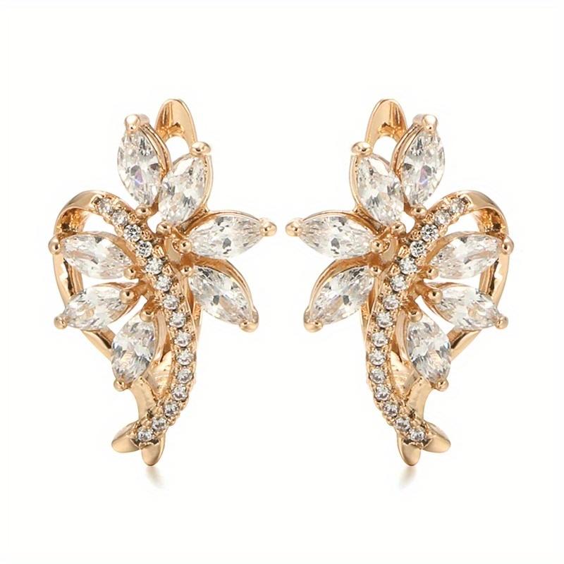 1 Paar goldene Damen-Ohrringe im Marquise-Schliff, weißer Zirkon, Mikrowachs-Inlay, Brautschmuck für die Hochzeit