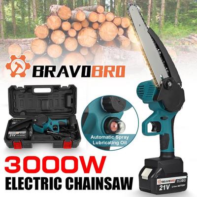 Motosierra eléctrica de 3000W y 8 pulgadas, motosierra de poda inalámbrica con batería de 21V, herramienta eléctrica para carpintería y registro de árboles de jardín