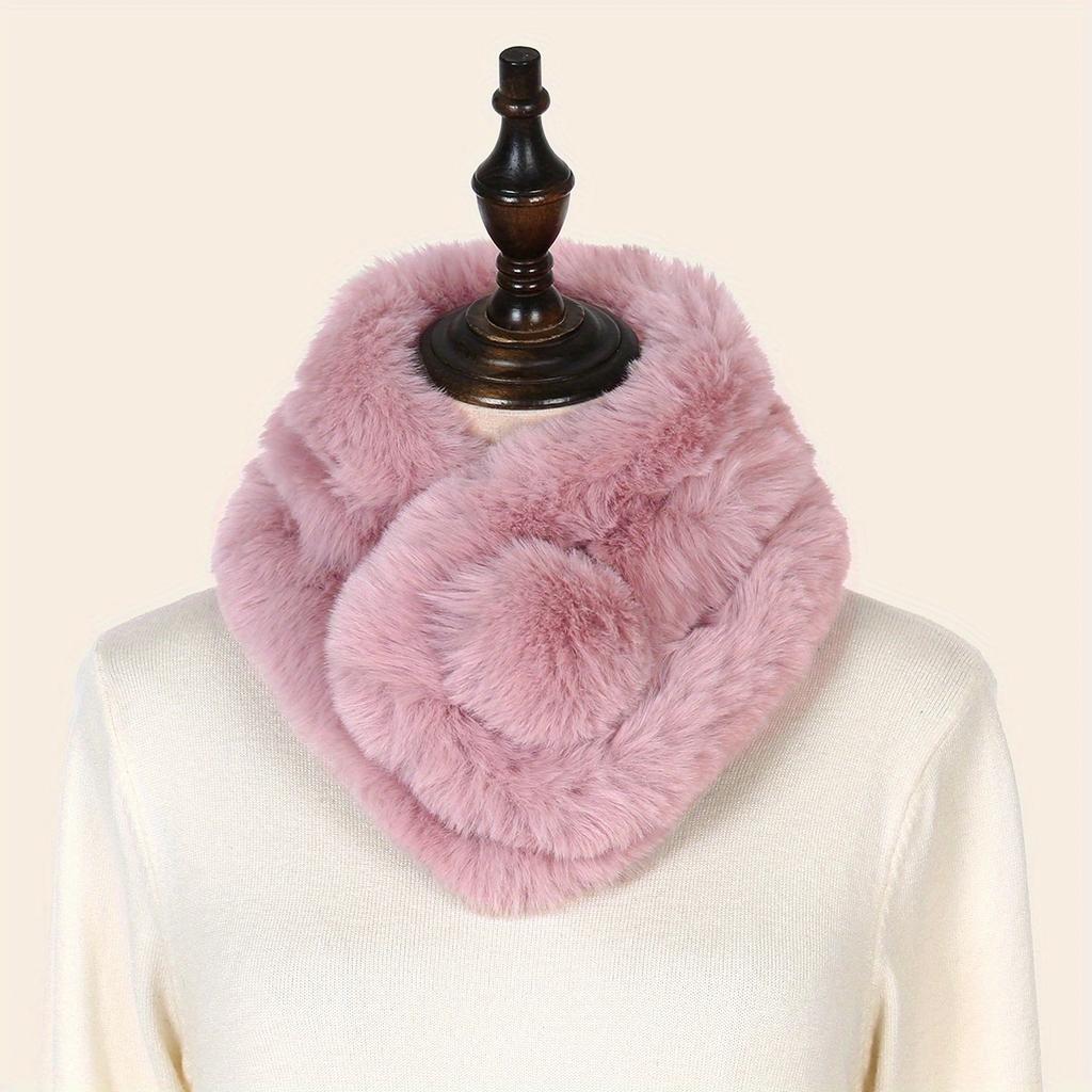 Faux Rabbit Fur Scarf Winter Warm Neckerchief Women Pearl Solid Color Neck Muffler Ladies Thick Scarves