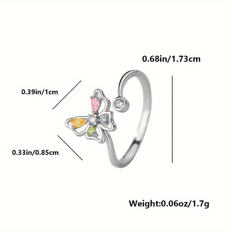 S925925Silver Butterfly Ring, Single Piece, with Colorful Synthetic Zirconia, Adjustable Size, Hypoallergenic, Approx. weight0.06Ounce Suitable for