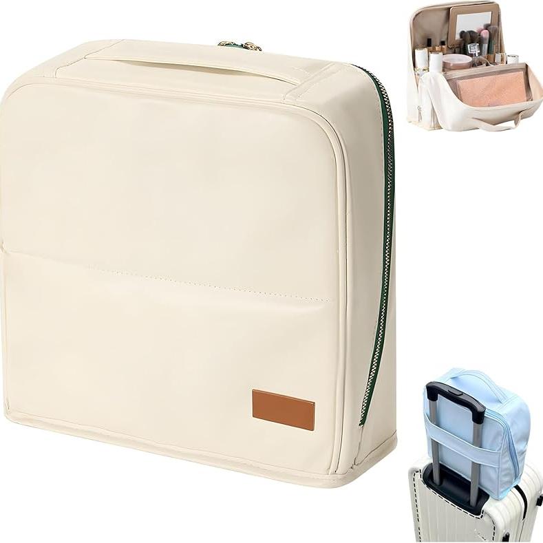 

Multi-Purpose Portable Large Capacity Standing Makeup Bag Toiletry Bags With Compartments And Makeup Mirror білий