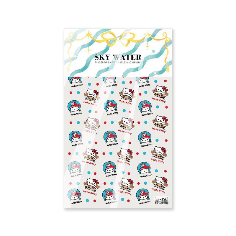 Sky One Piece Kitty Nail Stickers: Cute, Waterproof, Embossed Cartoon Adhesive for Nails