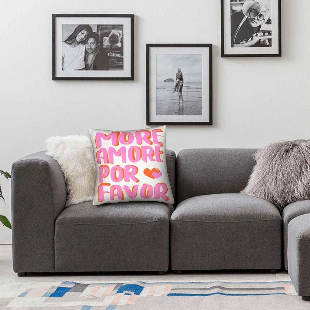 1Pc More Amore Por Favor Slogan Printed Throw Pillow Cover,Suitable For Sofa,Bedroom,Living Room,A Heartwarming Gift For Lovers.