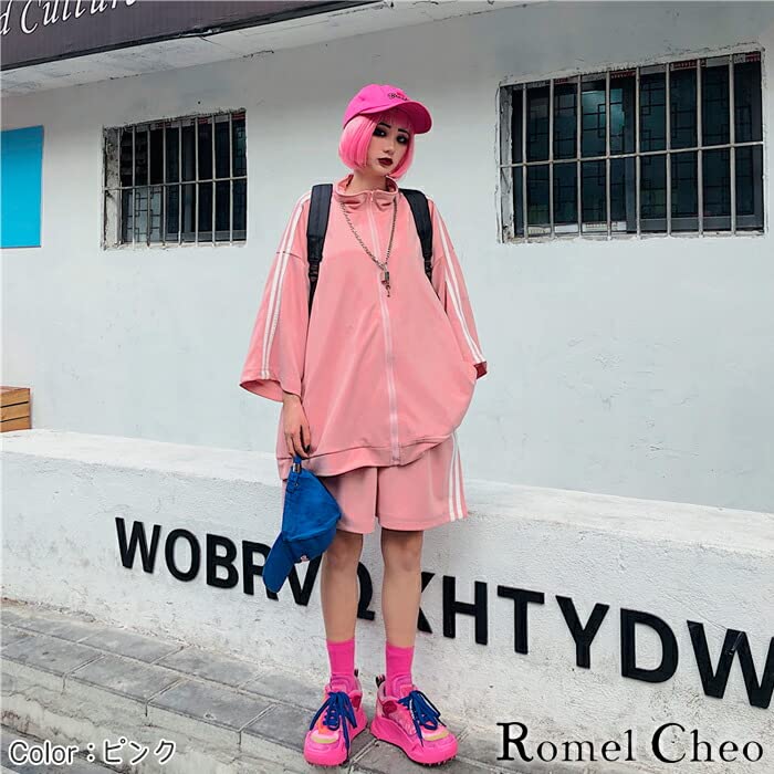 RomelCheo Oversized Tracksuit Short Sleeves and for and Club and and Street Black Set, Shorts, Sports, Exercise, Activities, Men's Women's, Summer,