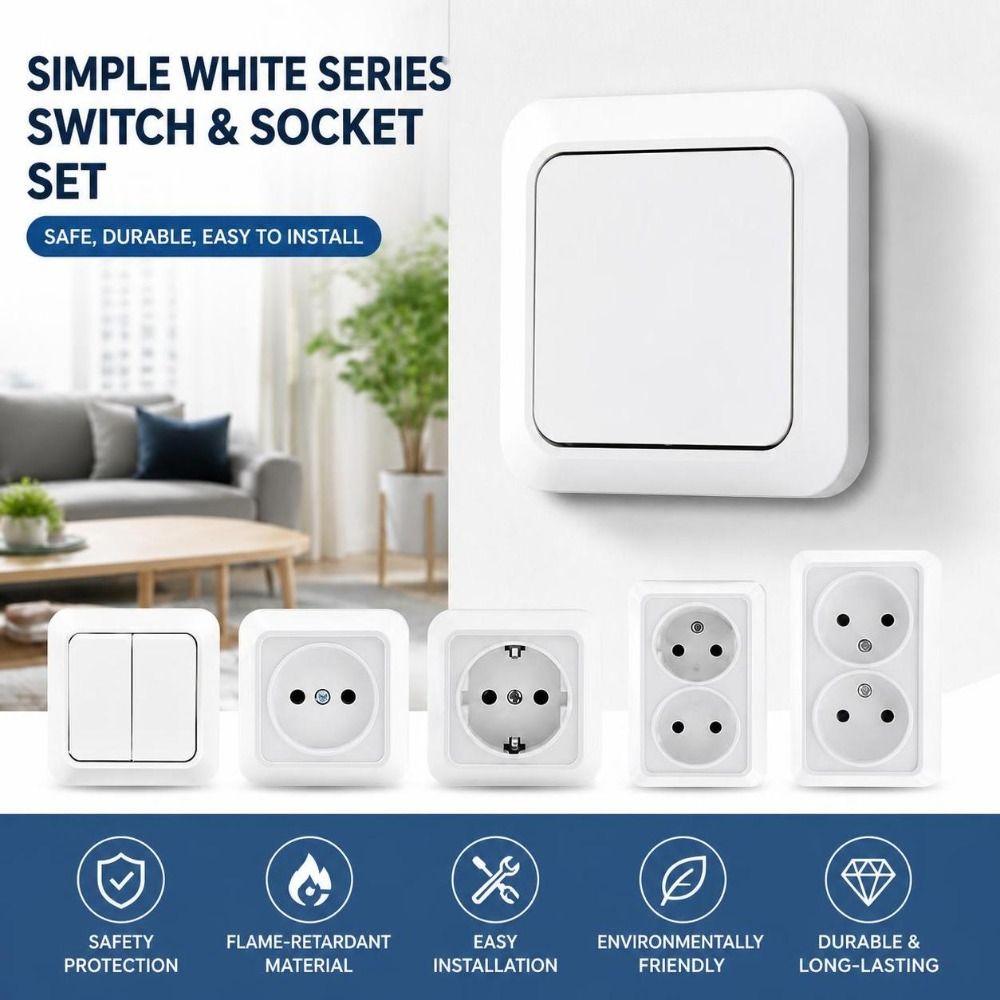White Wall Switch Wall Surface Mount Power Socket Modern Button Light Switch
