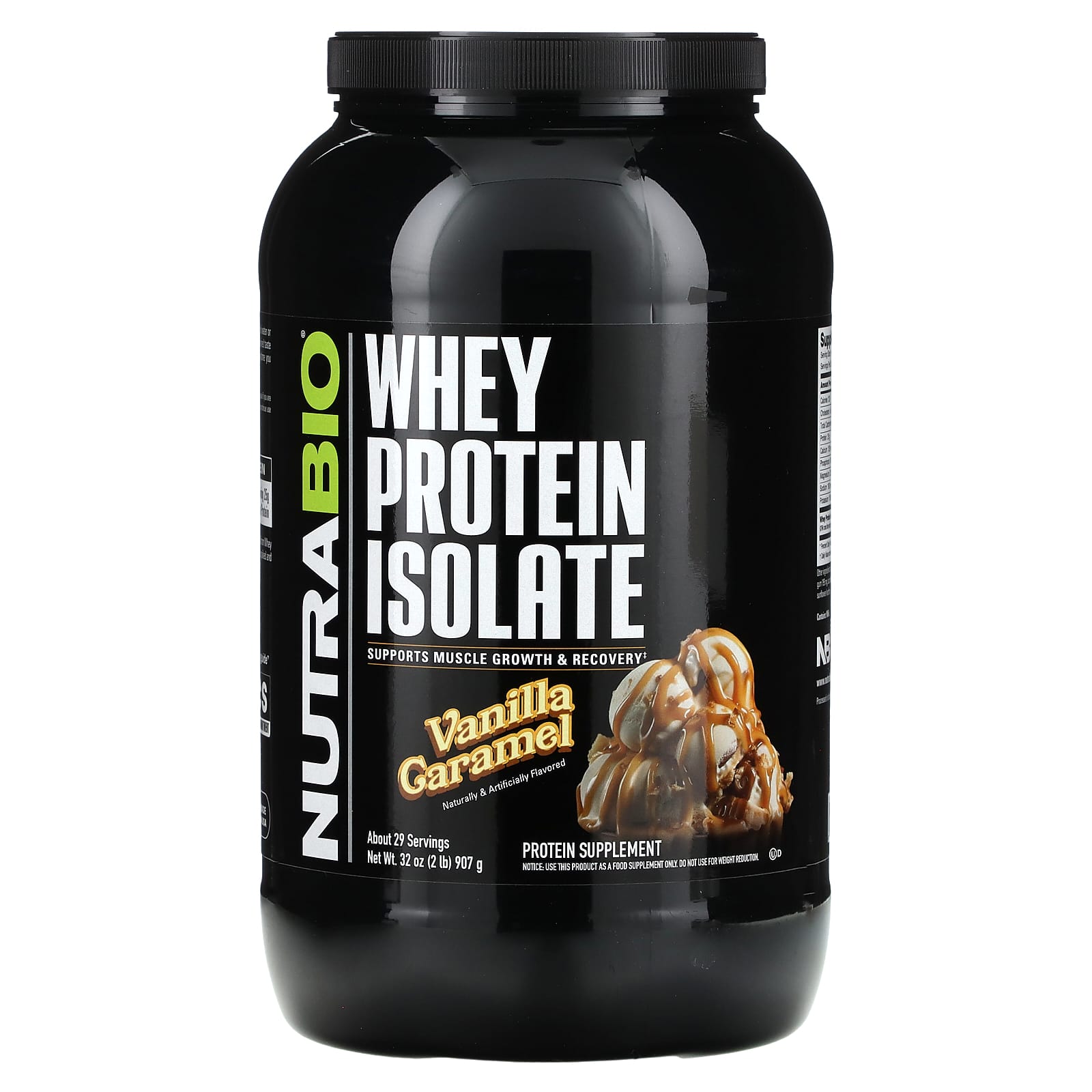 

NutraBio, whey protein isolate, vanilla caramel, 907 g (2 lb)