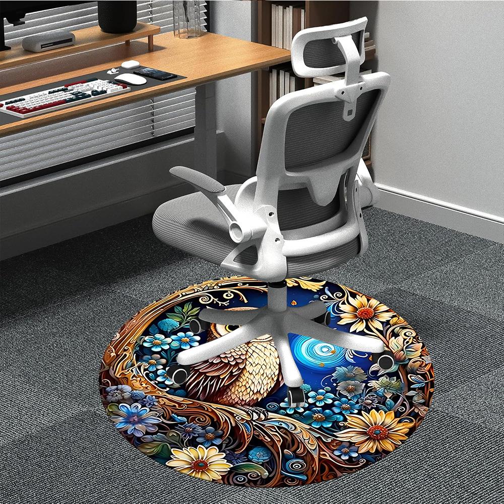 

1pc Owl Floral Office Round Area Rug, Under Office Chairs Bedroom Living Room Home Decor, Room Deco, Available in Various Sizes L1024242 80cm by 80cm