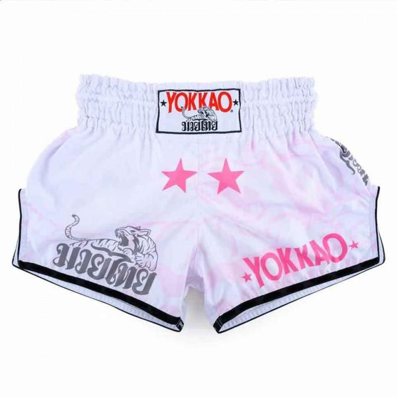 Pantalones Cortos Auténticos YOKKAO Muay Thai Hombres Mujeres Boxeo MMA Kickboxing Entrenamiento Lucha Unisex Deporte En Blanco