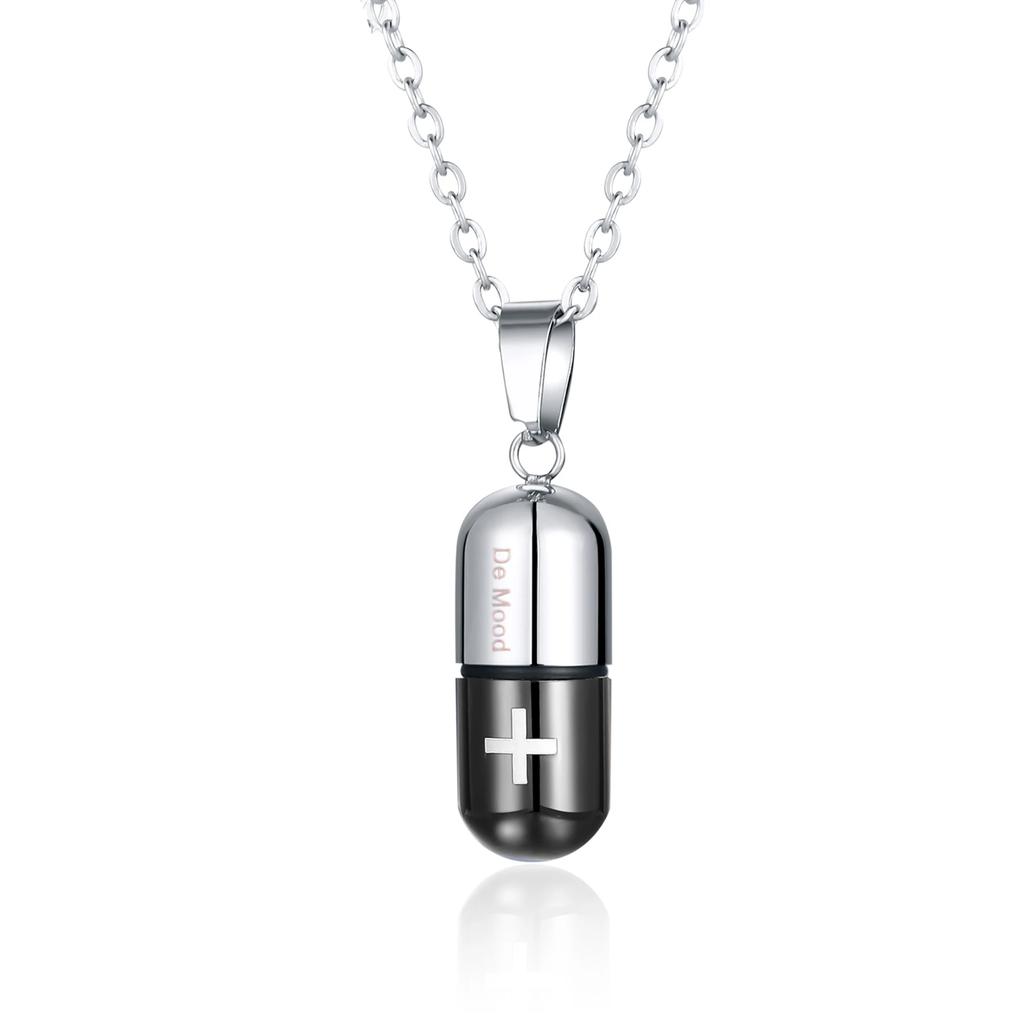 Stainless Steel Jewelry Cross Capsule Medicine Pills Pendant Cremation Urn Necklace for Ashes Bottle Pendant for Ash Jewelry