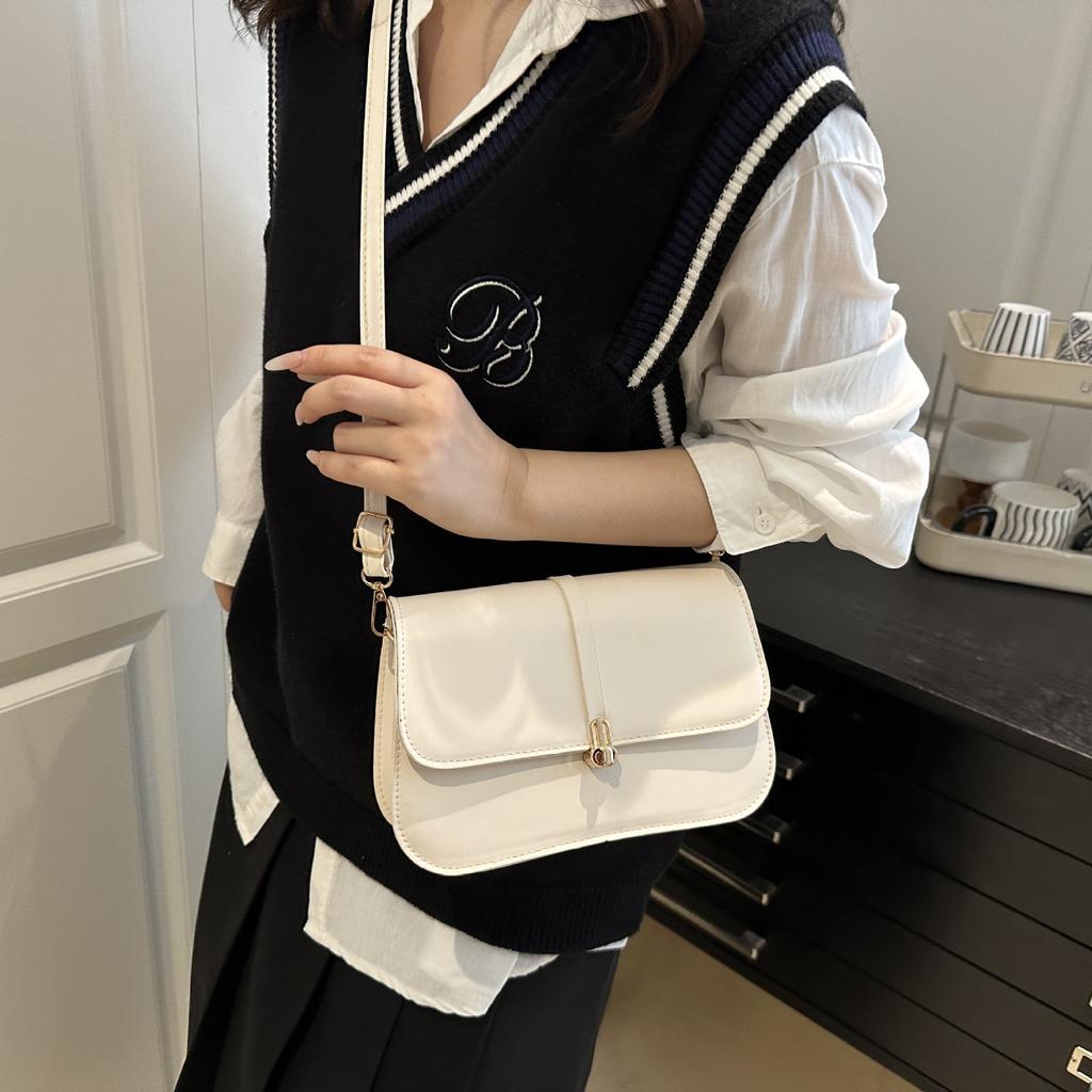 Retro solid color shoulder bag texture PU women's bag autumn new small square bag trend niche versatile messenger bag