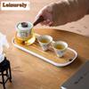HOYIHM Hand Drawn Wisteria Side Handle Tea Set Complete Set Vintage Tea Ceremony Set Teapot and Tea Cup Set Chinese Tea Set Gift