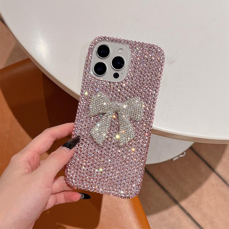 Three-dimensional Bow Rhinestone Mobile Phone Case for IPhone 17 Promax Shiny Color for IPhone 16 Protective Case Luxury