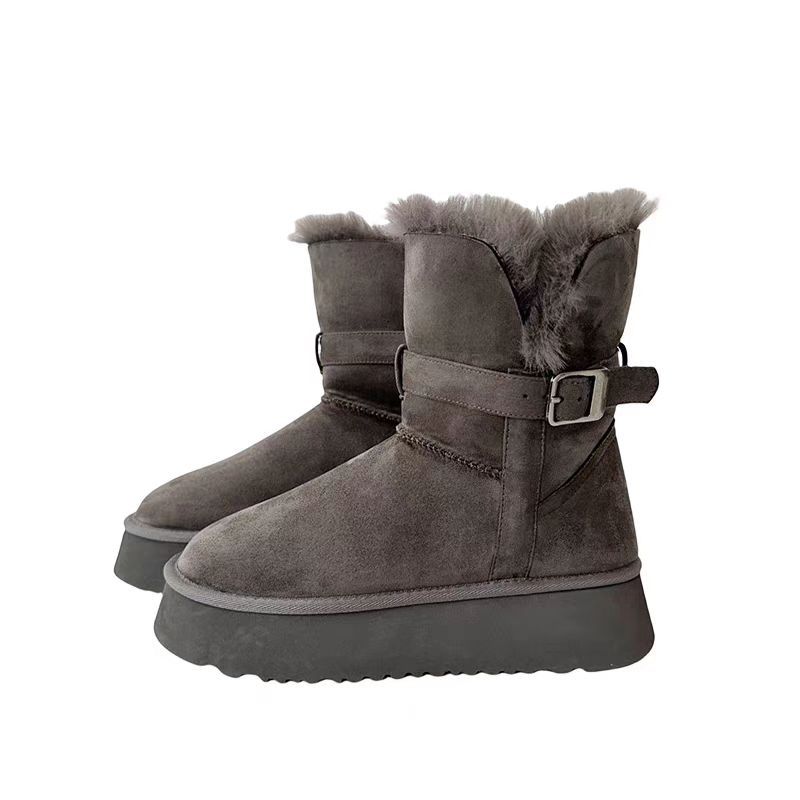 

Thick soled snow boots for women in winter 2026 new height increasing warm and plush fur integrated snow boots 40