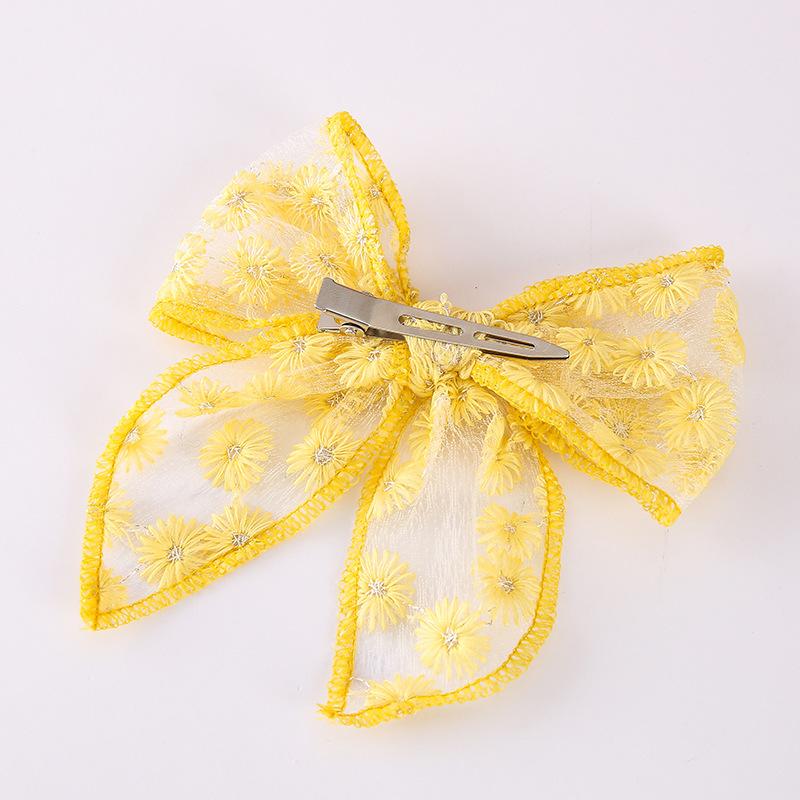 1 Piece Solid Color Elegant Ponytail Decoration Kids Flower Embroidery Lace Bow Hair Clips Hair Accessoreis For Girls